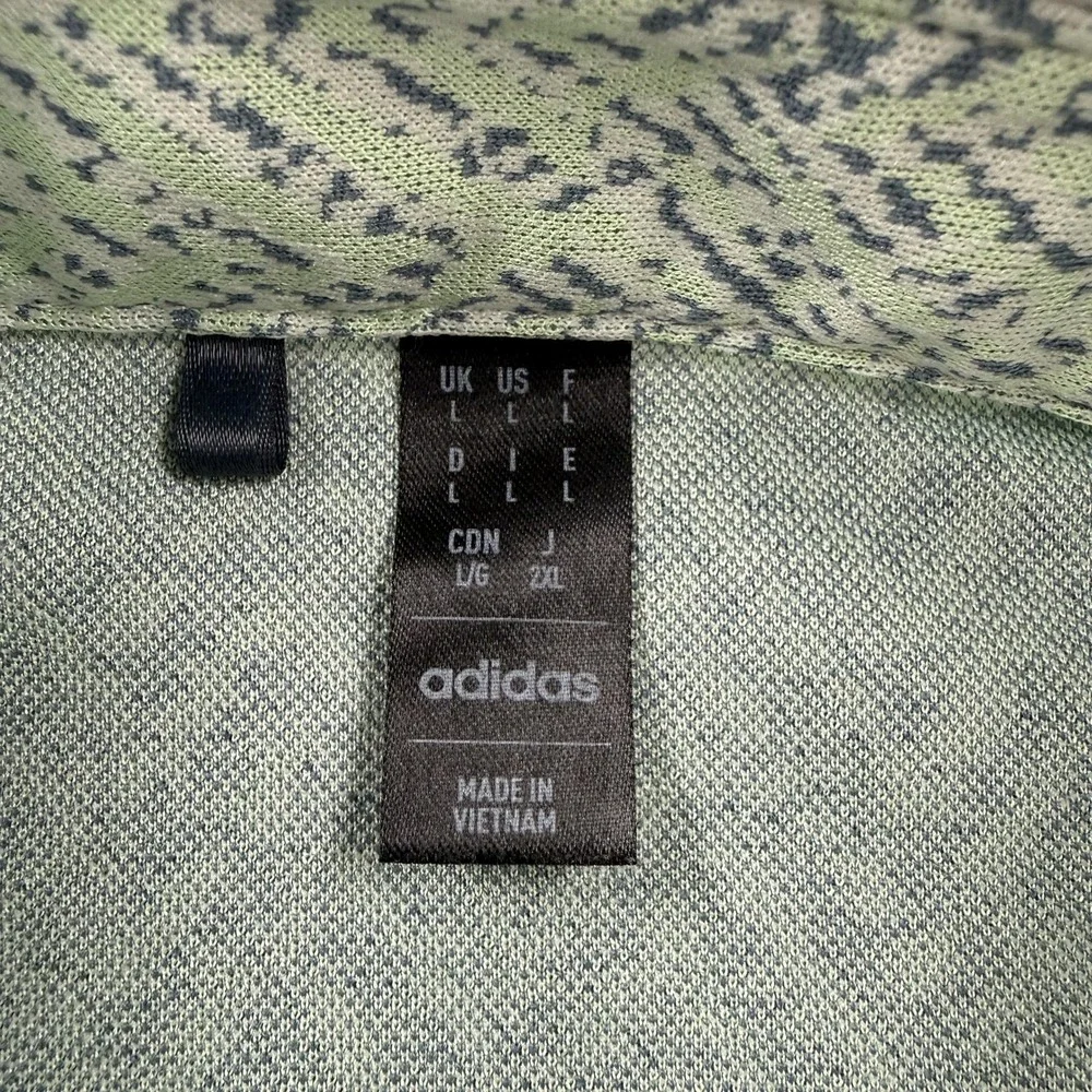 Adidas Polo Shirt Mens Large Green Chevron Print Golf Performance Stretch Top